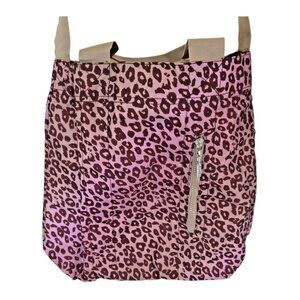 Bath & Body Works Leopard Print Crossbody Tote & Cosmetics Bag Pink Brown